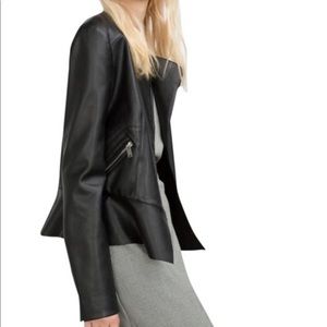 [zara] black faux leather peplum bike moto